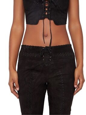 Danielle Guizio Black Lace-Up Suede Pants